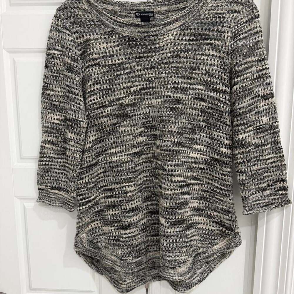New Directions Petite Marled Open-Knit Sweater Size PM